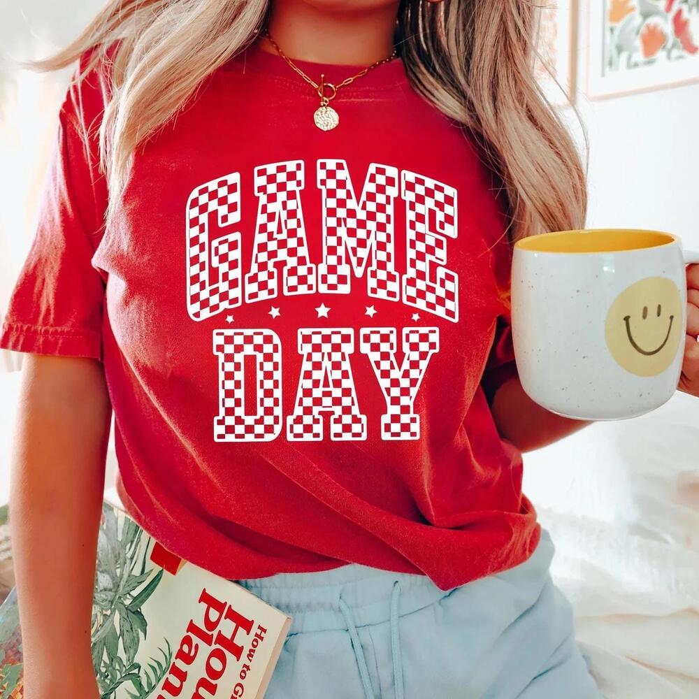 Game Day Football Red Black Womens Preppy Mom Cute Shirt